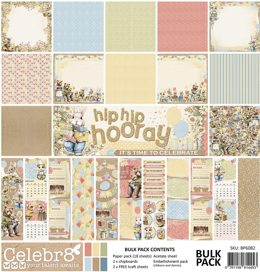 Celebr8 "HIP, HIP HOORAY" 12" x 12" Bulk Pack